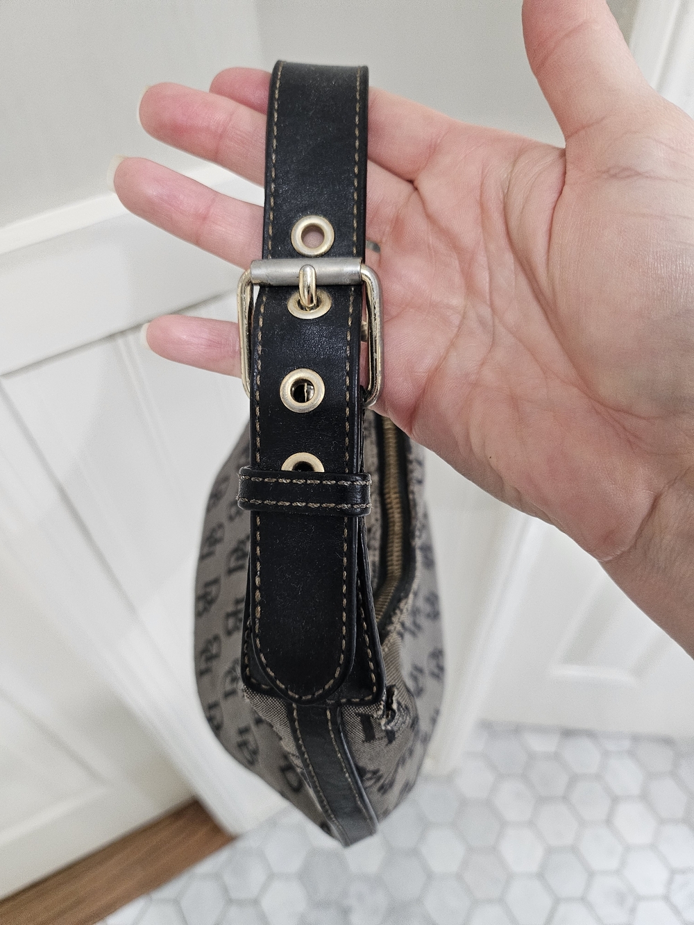 Dooney BOURKE Gray Canvas small Hobo Bag with Black Strap. - Picture 3 of 12
